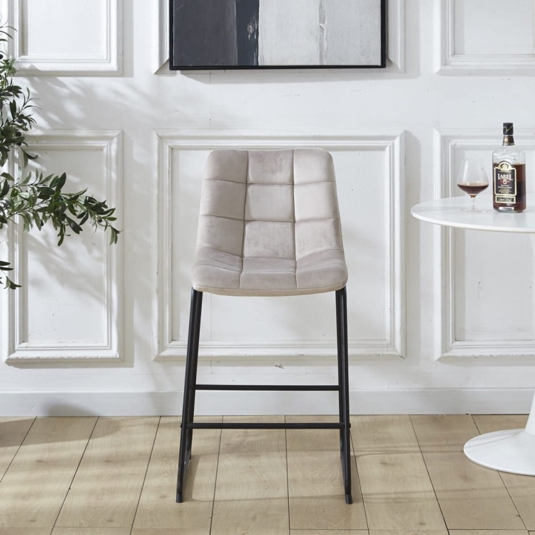 Hoker tapicerowany Maroko beżowy, nogi czarne 61 cm