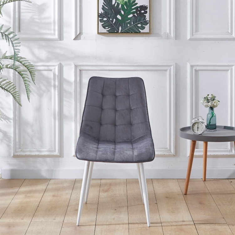 Krzesło do salonu Maroko ciemno szare nogi białe welur