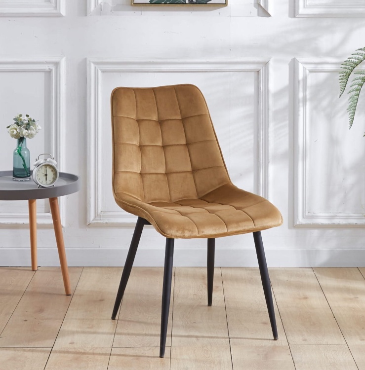 Krzesło do salonu Maroko curry/miodowe nogi czarne welur