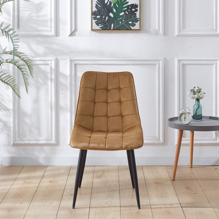 Krzesło do salonu Maroko curry/miodowe nogi czarne welur