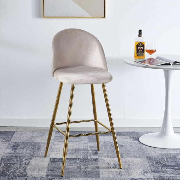 Hoker tapicerowany Odessa beżowe nogi złote 75 cm