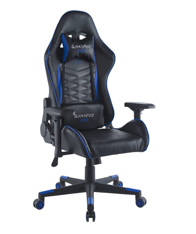 Fotel gamingowy Solo Pro czarno niebieski regulowany obrotowy