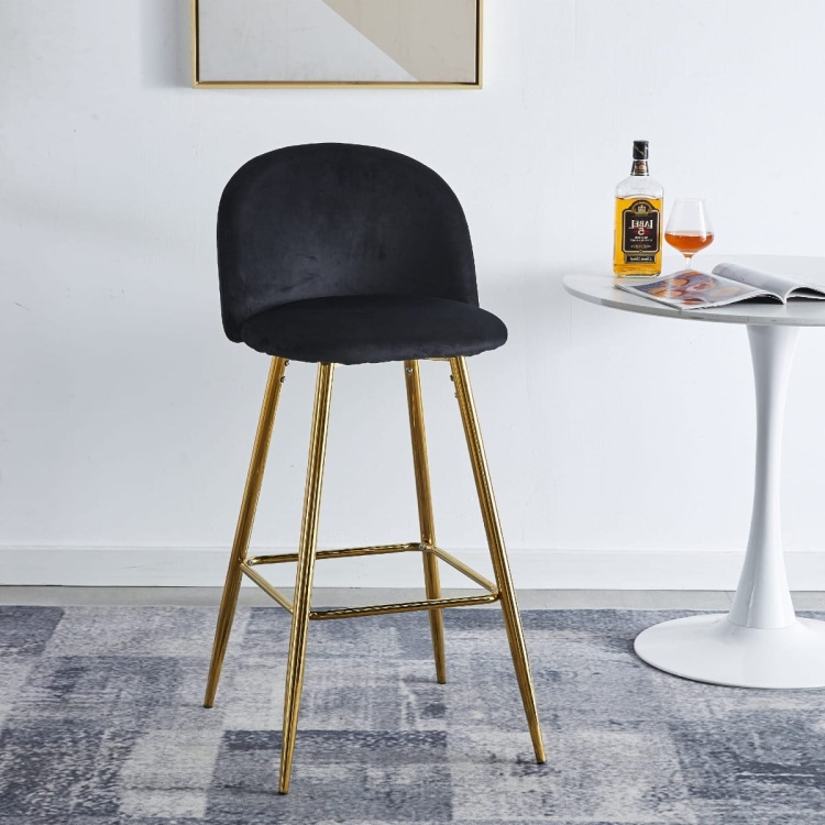 Hoker tapicerowany Odessa czarny nogi złote krzesło barowe welur