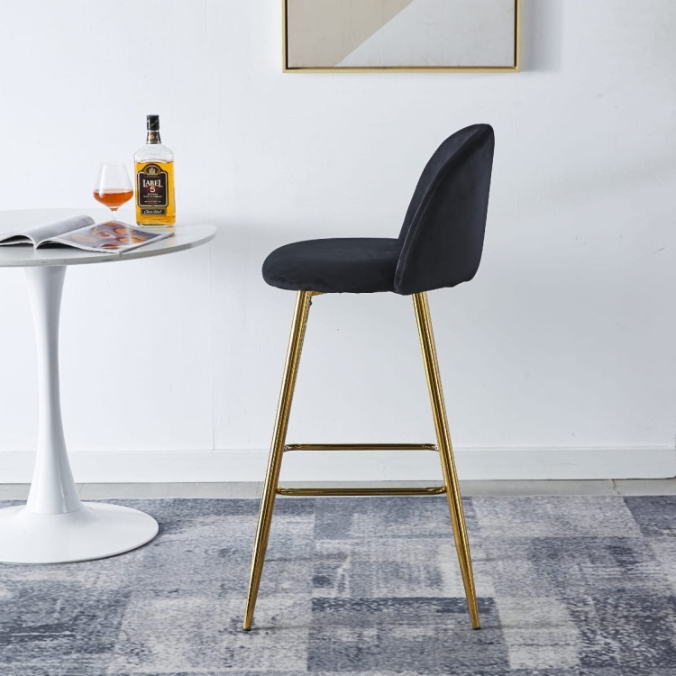 Hoker tapicerowany Odessa czarny nogi złote krzesło barowe welur