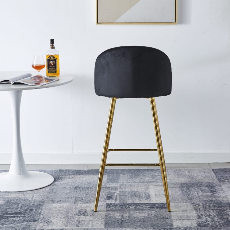 Hoker tapicerowany Odessa czarny nogi złote krzesło barowe welur