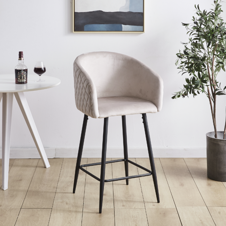 Hoker tapicerowany Odessa 2 beżowy, nogi czarne 67 cm