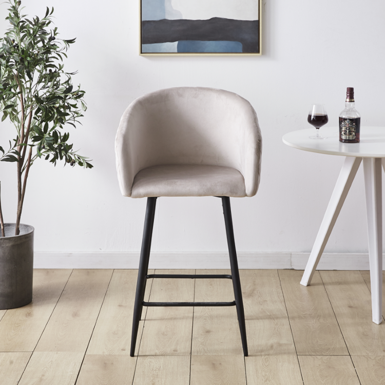 Hoker tapicerowany Odessa 2 beżowy, nogi czarne 67 cm