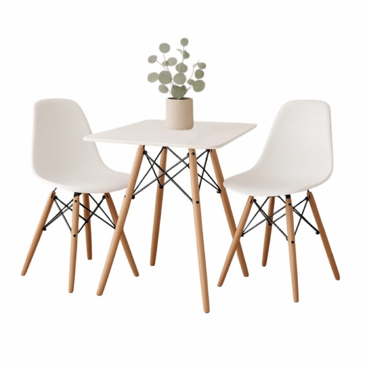 Zestaw stół kwadratowy Paris 70x70 cm + 2 krzesła Milano białe nogi bukowe