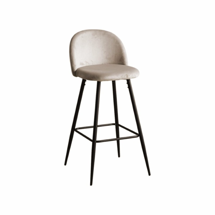 Hoker tapicerowany Odessa beżowy krzesło barowe welur 75 cm