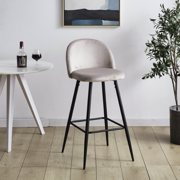 Hoker tapicerowany Odessa beżowy krzesło barowe welur 75 cm