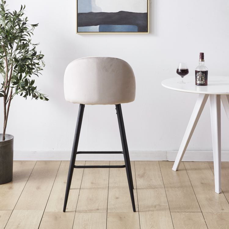 Hoker tapicerowany Odessa beżowy krzesło barowe welur 75 cm