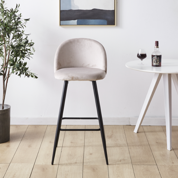 Hoker tapicerowany Odessa beżowy krzesło barowe welur 75 cm