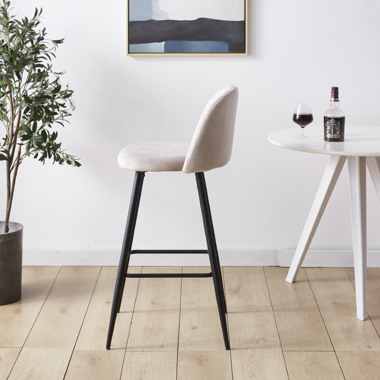 Hoker tapicerowany Odessa beżowy krzesło barowe welur 75 cm