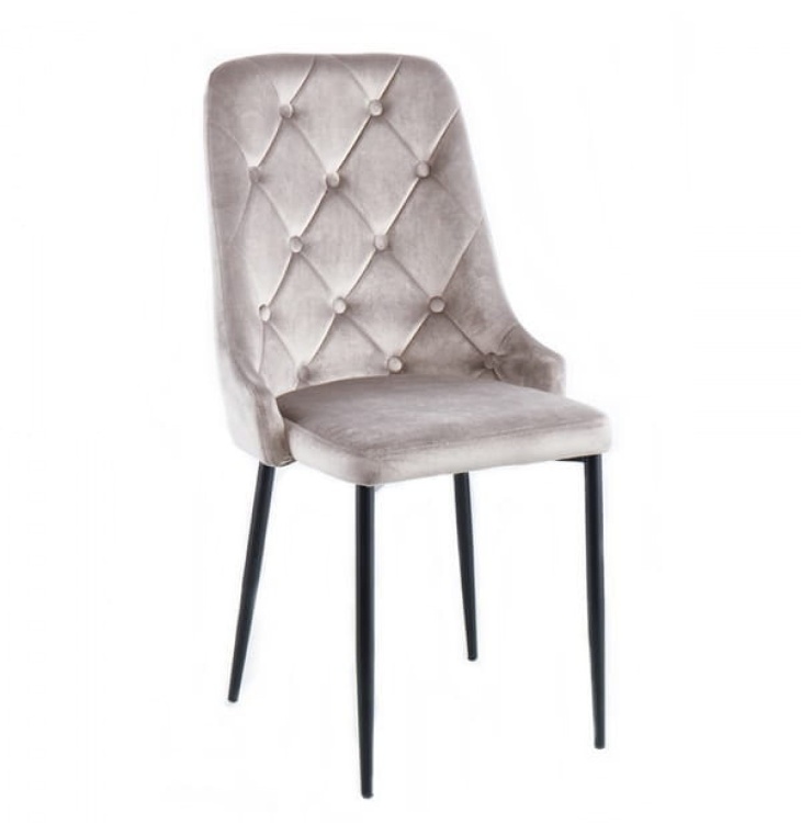 Krzesło Mig beżowe tapicerowane glamour pikowane guziki welur outlet