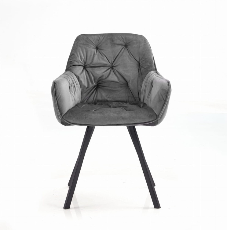 Fotel Zoja ciemno szary, nogi czarne pikowany, tapicerowany welur