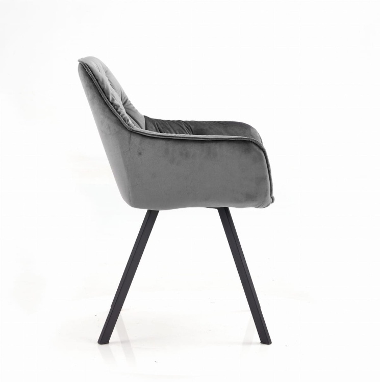 Fotel Zoja ciemno szary, nogi czarne pikowany, tapicerowany welur