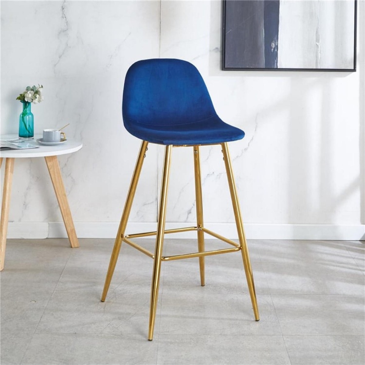 Hoker tapicerowany Nilson II granatowy, nogi złote 75 cm