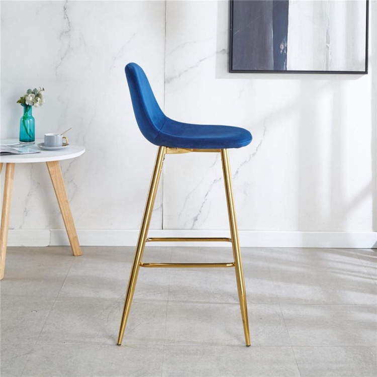 Hoker tapicerowany Nilson II granatowy, nogi złote 75 cm