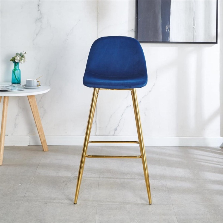 Hoker tapicerowany Nilson II granatowy, nogi złote 75 cm