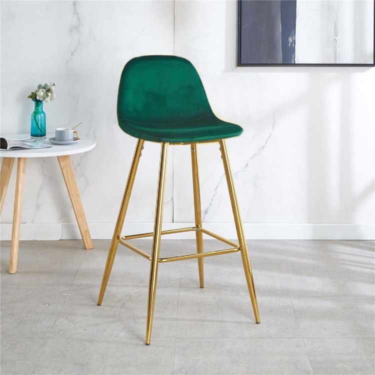 Hoker tapicerowany Nilson zielony, nogi złote 75 cm