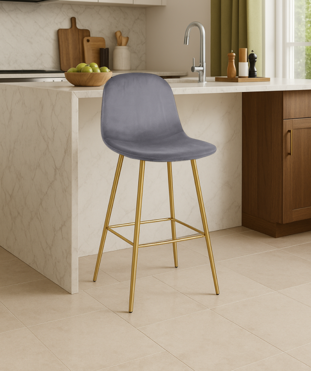 Hoker tapicerowany Nilson II ciemno szary nogi złote 75 cm