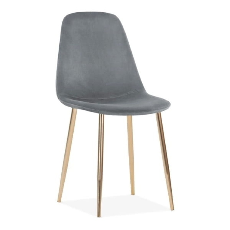 Krzesło tapicerowane do salonu Fox ciemno szare, nogi złote welur