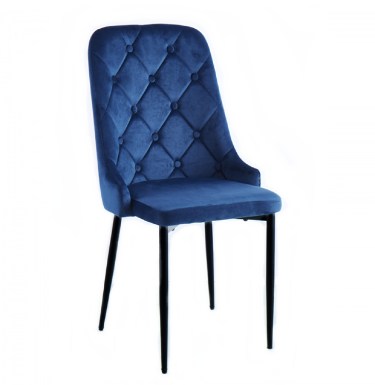 Krzesło Mig granatowe tapicerowane glamour pikowane guziki welur