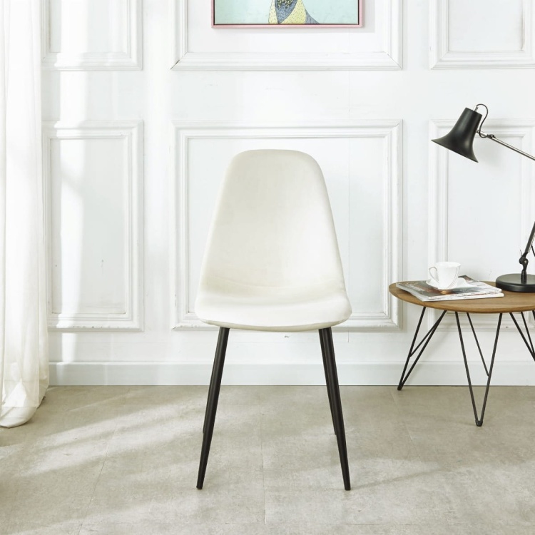 Krzesło tapicerowane do salonu Fox kremowe, nogi czarne welur