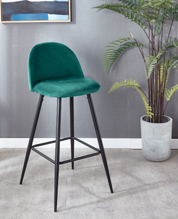 Hoker tapicerowany Odessa zielony krzesło barowe welur  75 cm