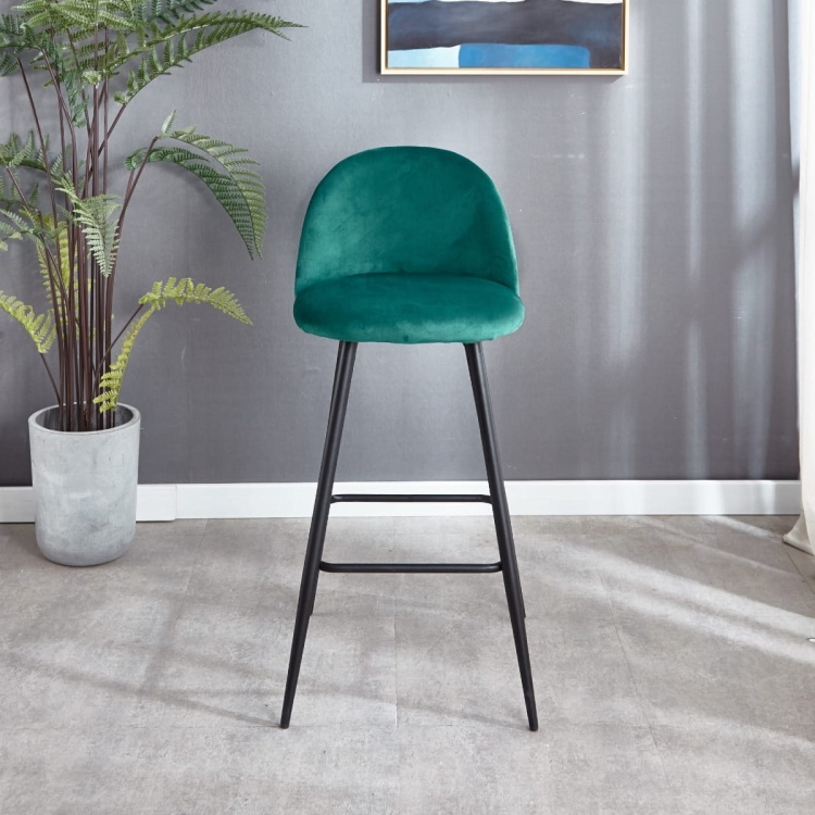 Hoker tapicerowany Odessa zielony krzesło barowe welur  75 cm