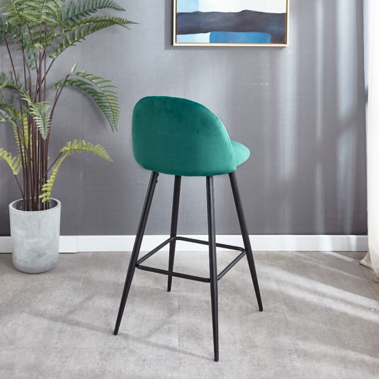 Hoker tapicerowany Odessa zielony krzesło barowe welur  75 cm