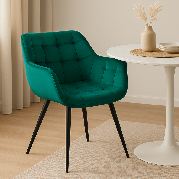 Fotel tapicerowany do salonu Alaska zielony, nogi czarne welur