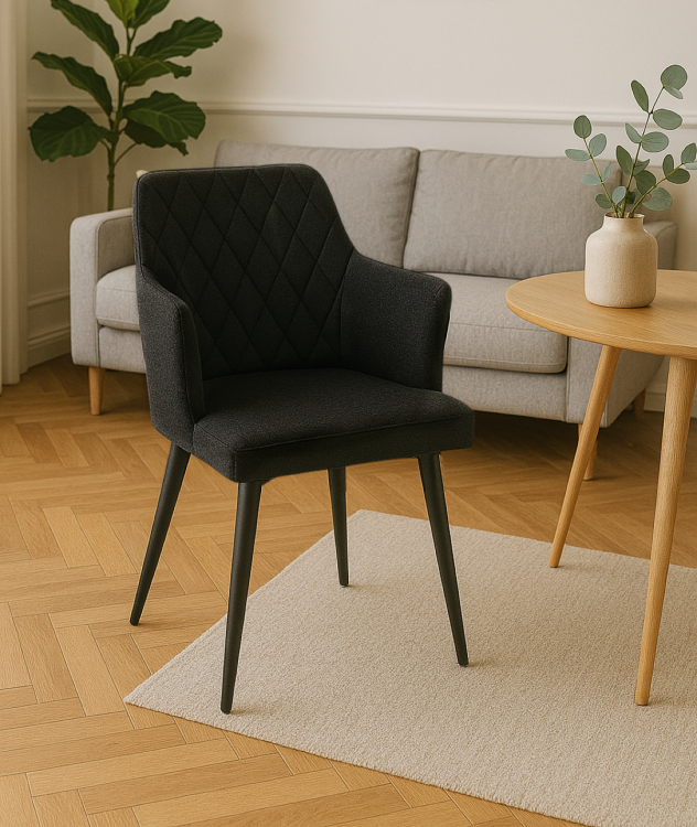 Krzesło Karo czarne tapicerowane z podłokietnikami