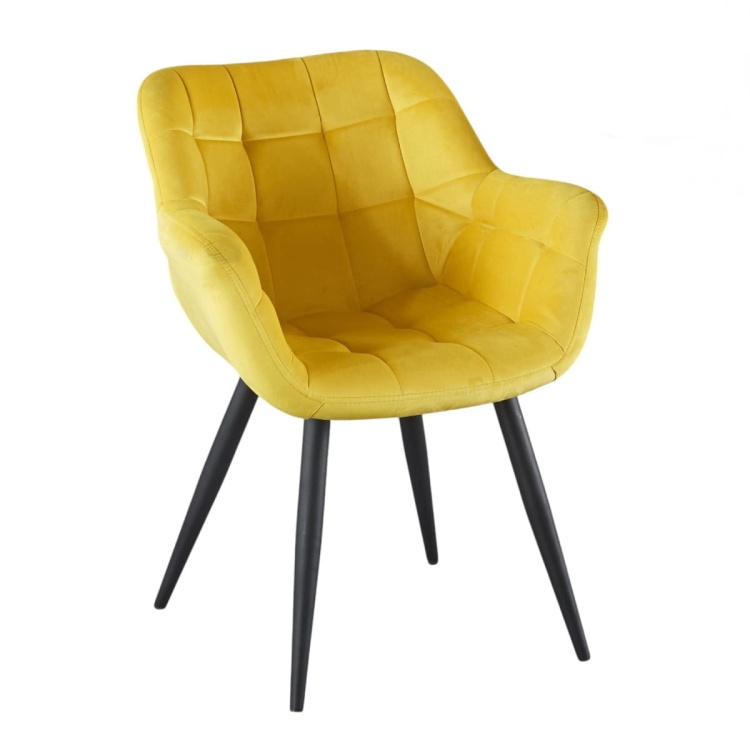 Fotel do salonu Alaska żółty, nogi czarne tapicerowany pikowany welur