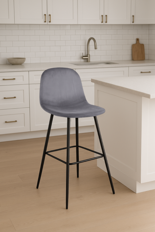 Hoker tapicerowany Nilson ciemno szary krzesło barowe welur 75 cm