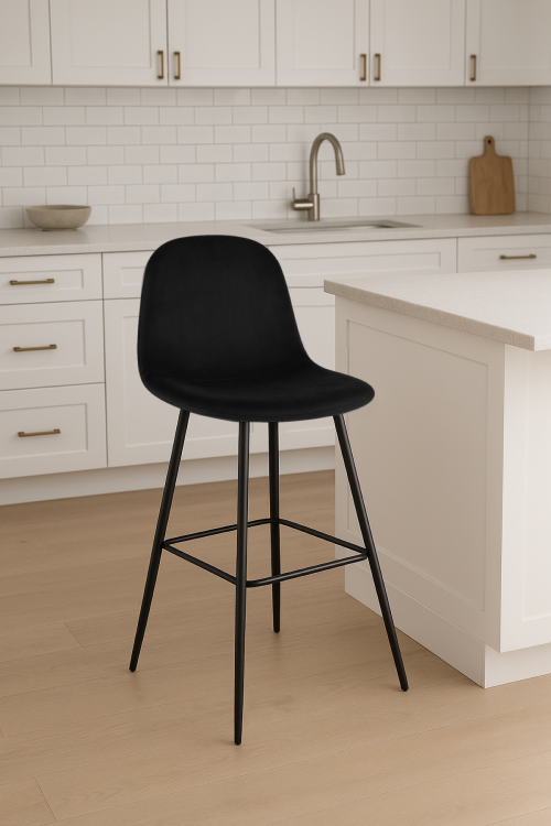 Hoker tapicerowany Nilson czarny krzesło barowe welur 75 cm