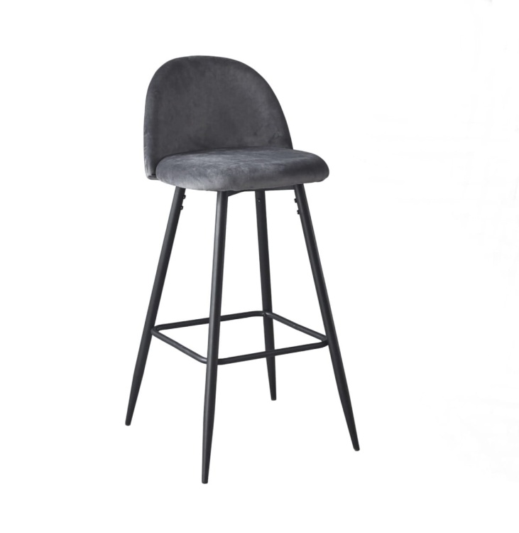 Hoker tapicerowany Odessa ciemno szary krzesło barowe welur 75 cm