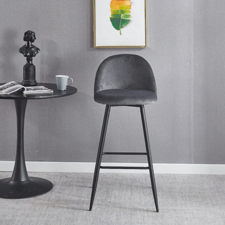 Hoker tapicerowany Odessa ciemno szary krzesło barowe welur 75 cm