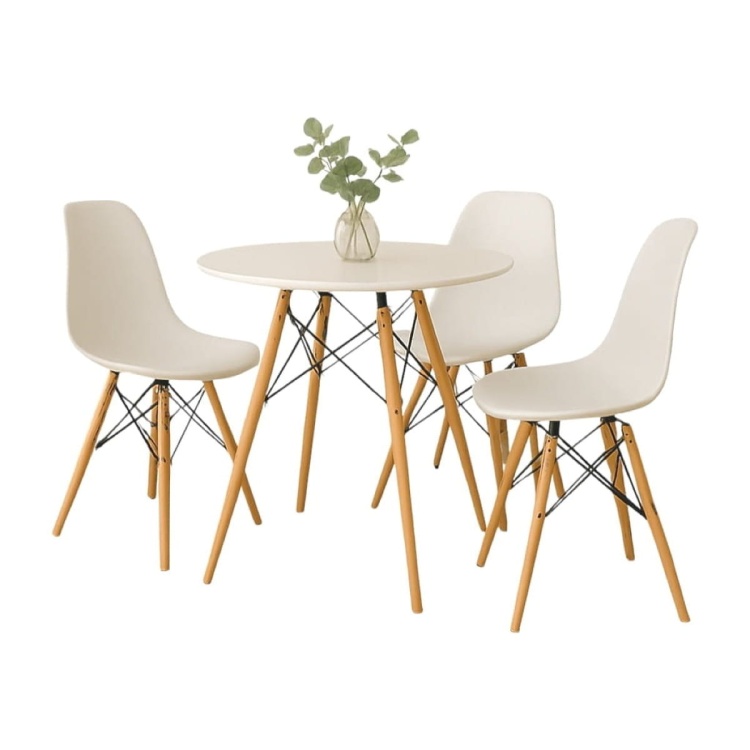 Zestaw stół okrągły Paris 60 cm + 3 krzesła Milano białe nogi bukowe