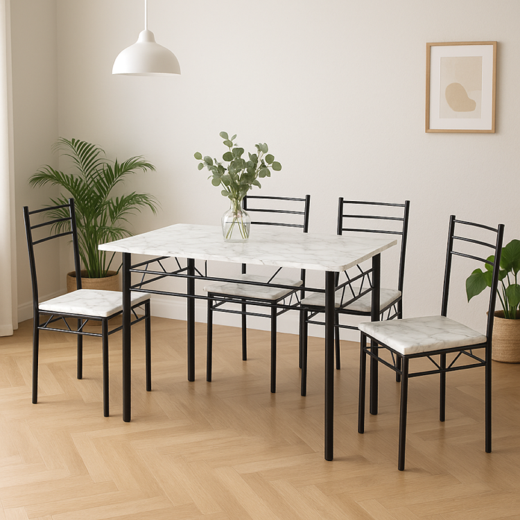 Zestaw kuchenny Julia biały marmur stół prostokątny 110x60 + 4 krzesła