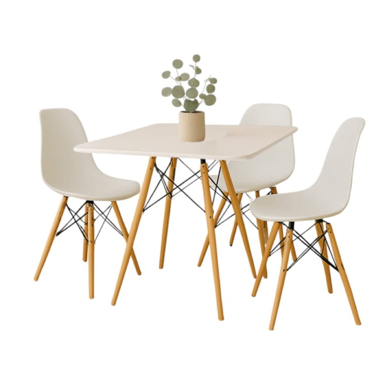 Zestaw stół kwadratowy Paris 80x80 cm + 3 krzesła Milano białe nogi bukowe