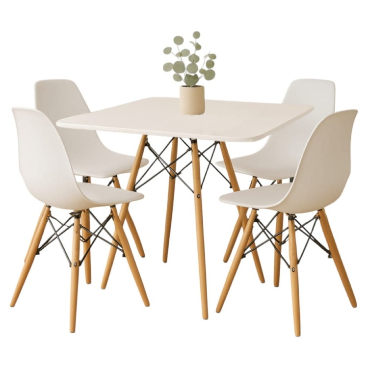 Zestaw stół kwadratowy Paris 80x80 cm + 4 krzesła Milano białe nogi bukowe