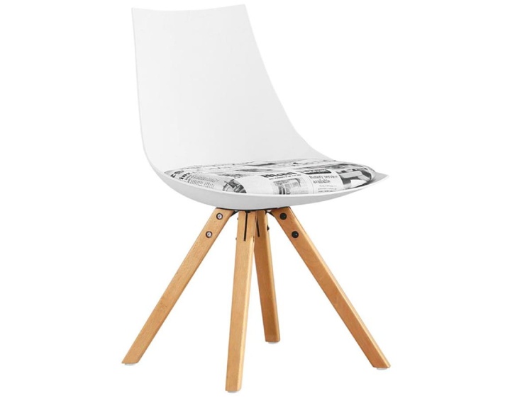 Krzesło Arosa białe z poduszką efekt gazety nogi buk