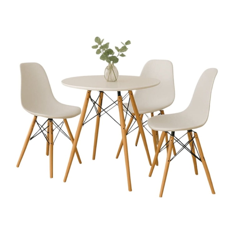 Zestaw stół okrągły Paris 70 cm + 3 krzesła Milano białe nogi bukowe