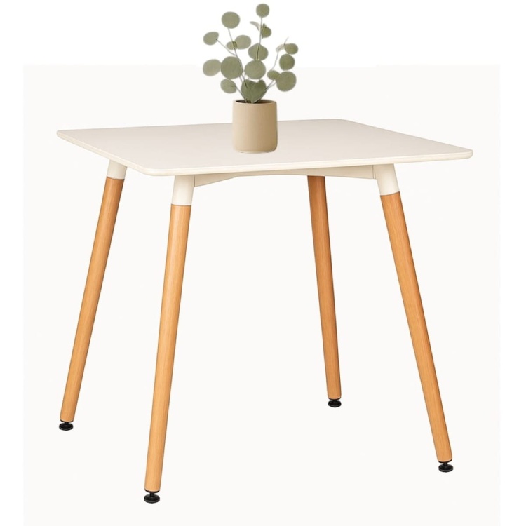 Stół kwadratowy do jadalni  Nolan 80x80 cm z białym blatem i nogami bukowymi