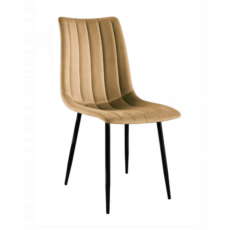 Krzesło tapicerowane do salonu Alan jasno brązowe welur, nogi czarne