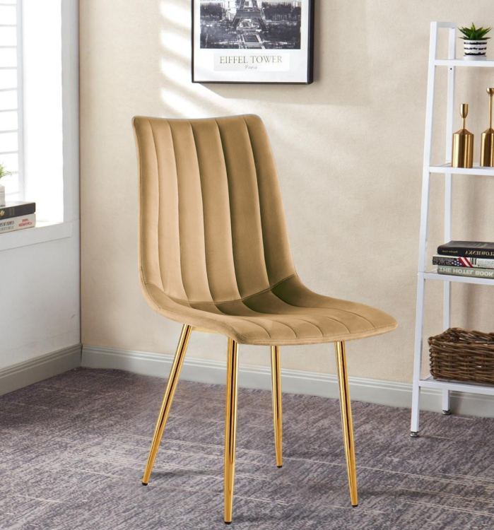 Krzesło tapicerowane Alan jasno brązowe welur, nogi złote