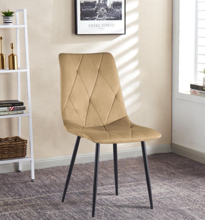 Krzesło tapicerowane do salonu Tom jasno brązowe welur, nogi czarne