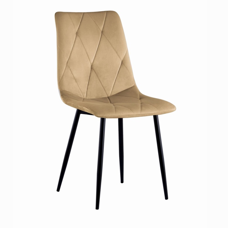 Krzesło tapicerowane do salonu Tom jasno brązowe welur, nogi czarne