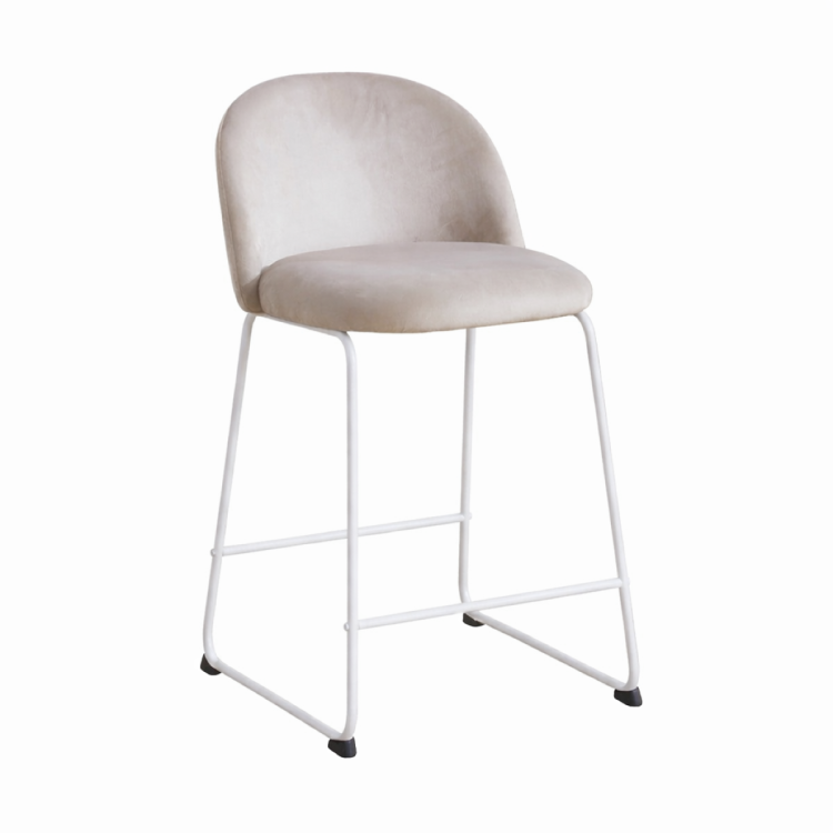 Hoker tapicerowany Odessa beżowy, nogi białe 61 cm